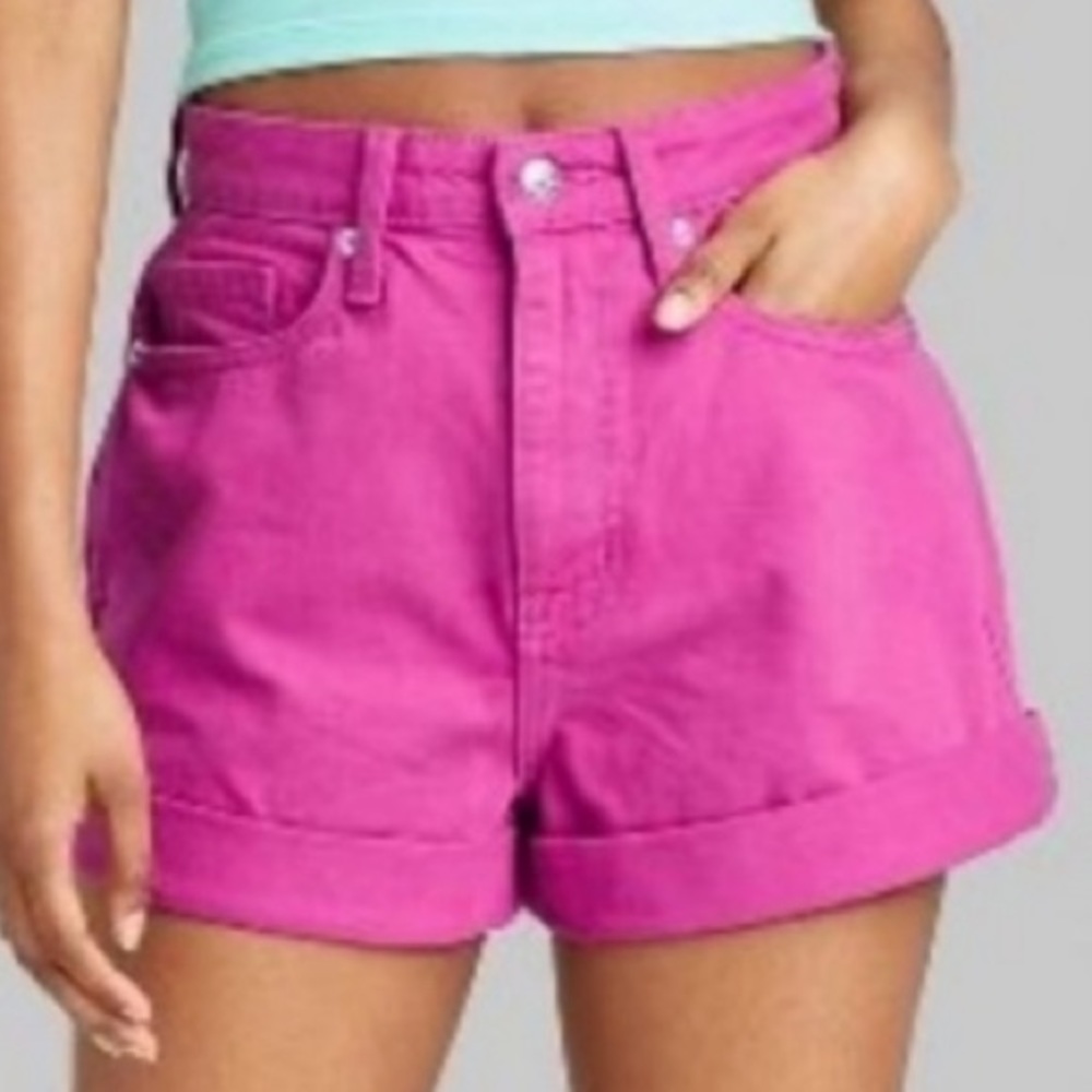 WILD FABLE Hot Pink High Rise Denim Shorts Size 4 - Picture 3 of 10